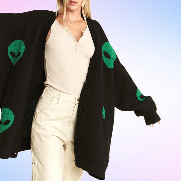 Too Cool For You Oversized Alien Cardigan - Picture 1 of 7